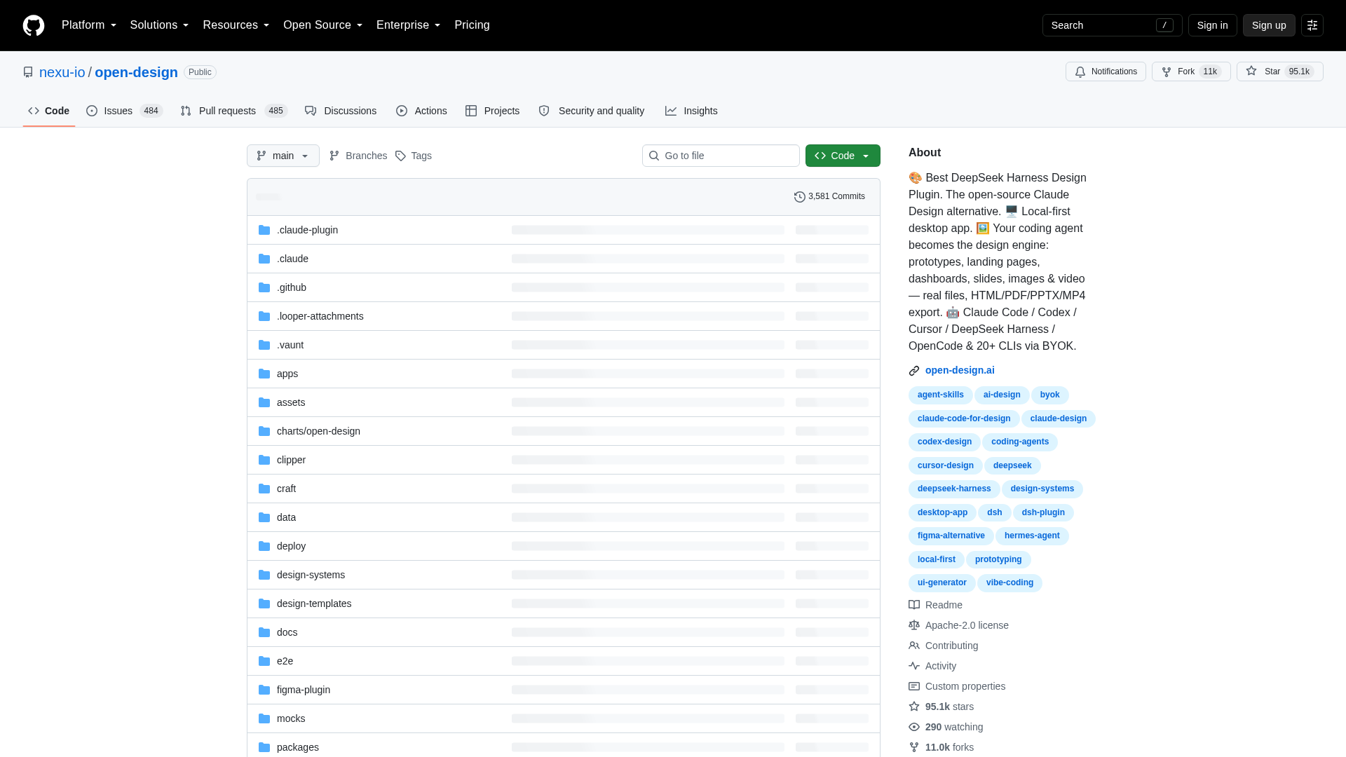 OpenDesign repository documentation showing supported local coding agent CLIs